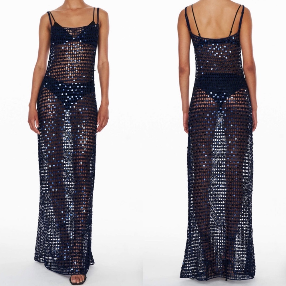 Rat and Boa Lupita glittering sequin crocheted blue maxi dress size S/M NEW! NWT - Picture 2 of 12